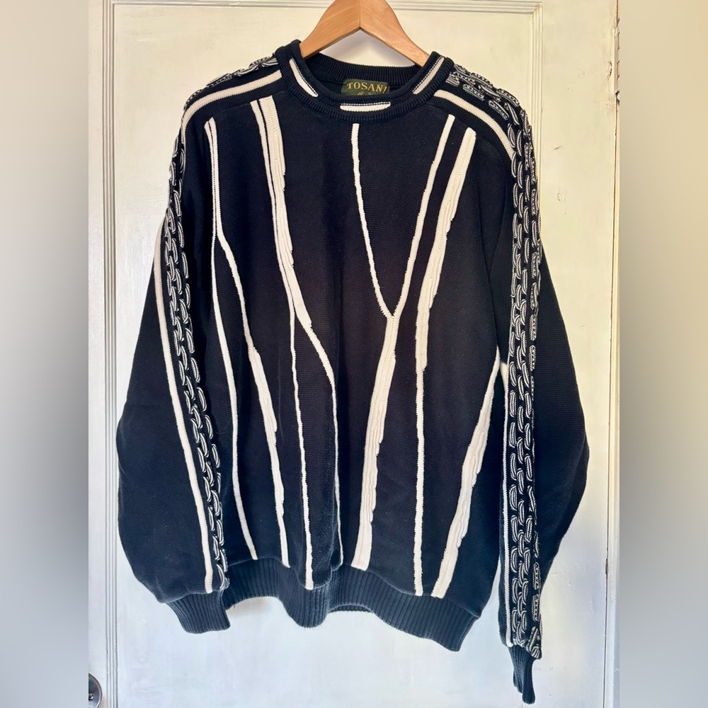 Tosani Vintage 3D knit pullover Black and White Men's Sweater size L